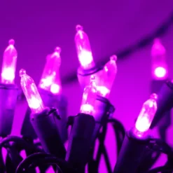 100 LED Purple Christmas String Lights -Holiday Decor Store 100 count Purple LED Green Wire Christmas Light 4 result 600x600 1