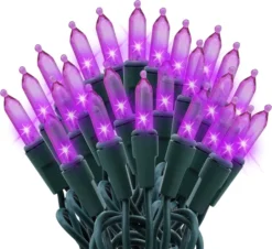100 LED Purple Christmas String Lights -Holiday Decor Store 100 count Purple LED Green Wire Christmas Light 6 result 600x550 1