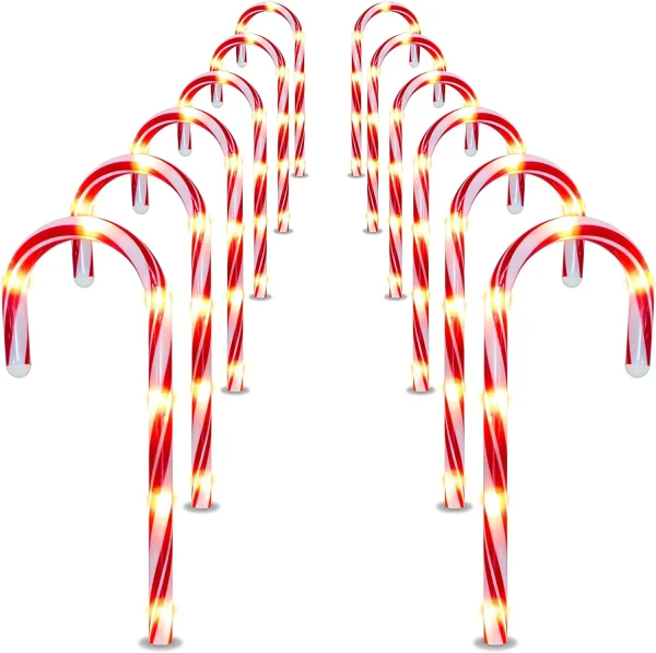 12pcs Christmas Candy Cane Pathway Lights Markers 12in 6 12pcs Christmas Candy Cane Pathway Lights Markers 12in - Image 6