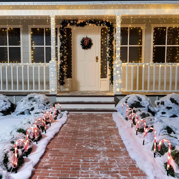 12pcs Christmas Candy Cane Pathway Lights Markers 12in 5 12pcs Christmas Candy Cane Pathway Lights Markers 12in - Image 5