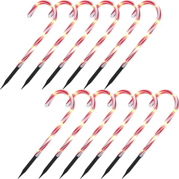 12pcs Christmas Candy Cane Pathway Lights Markers 12in 4 12pcs Christmas Candy Cane Pathway Lights Markers 12in - Image 4