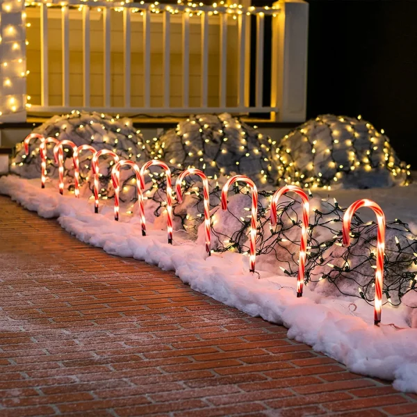 12pcs Christmas Candy Cane Pathway Lights Markers 12in 2 12pcs Christmas Candy Cane Pathway Lights Markers 12in - Image 2
