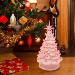 Pink Ceramic Tabletop Christmas Tree 12in -Holiday Decor Store 12 Inches Pink Ceramic Christmas Tree 3 result 600x600 1