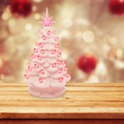Pink Ceramic Tabletop Christmas Tree 12in -Holiday Decor Store 12 Inches Pink Ceramic Christmas Tree 4 result 600x600 1