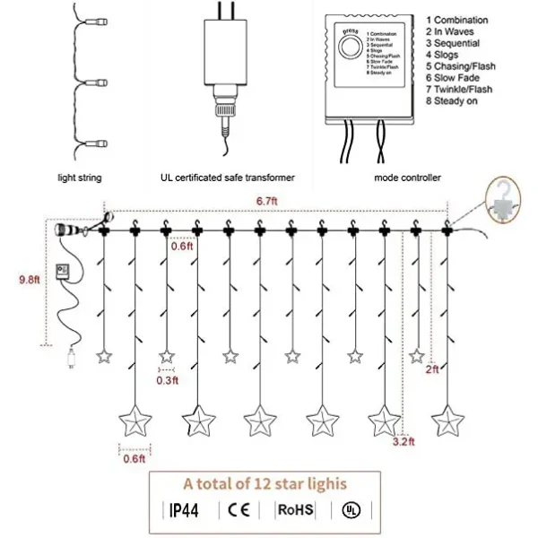 12pcs 138 LED Warm White Star String Lights 6 12pcs 138 LED Warm White Star String Lights - Image 6