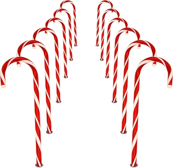 12pcs Christmas Candy Cane Led Pathway Lights 12in 2 12pcs Christmas Candy Cane Led Pathway Lights 12in - Image 2