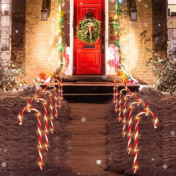 12pcs Christmas Candy Cane Led Pathway Lights 12in 1 12pcs Christmas Candy Cane Led Pathway Lights 12in