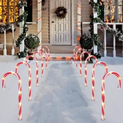 12pcs Christmas Candy Cane Pathway Lights Markers 12in