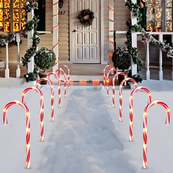 12pcs Christmas Candy Cane Pathway Lights Markers 12in 1 12pcs Christmas Candy Cane Pathway Lights Markers 12in