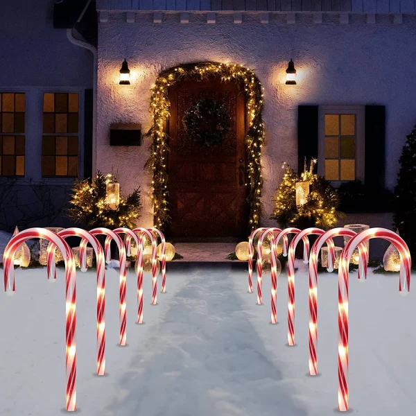 12pcs Christmas Candy Cane Pathway Lights Markers 12in 3 12pcs Christmas Candy Cane Pathway Lights Markers 12in - Image 3