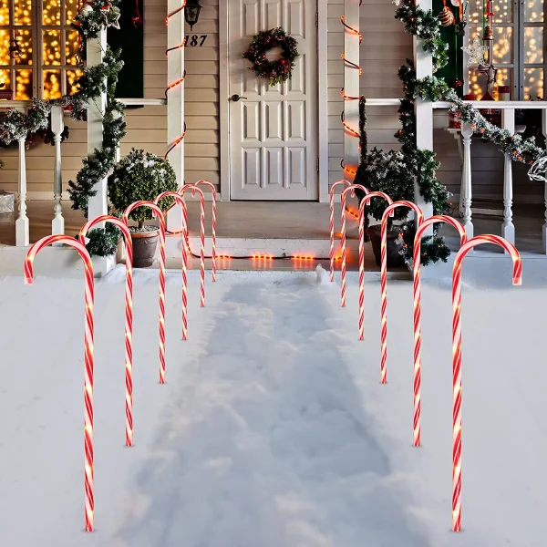 12pcs Thin Red Candy Cane Christmas Pathway Lights 28in 1 12pcs Thin Red Candy Cane Christmas Pathway Lights 28in