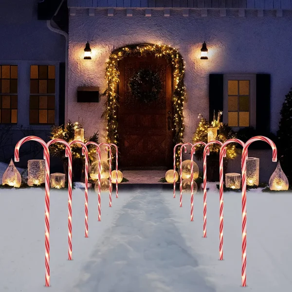 12pcs Thin Red Candy Cane Christmas Pathway Lights 28in 6 12pcs Thin Red Candy Cane Christmas Pathway Lights 28in - Image 6