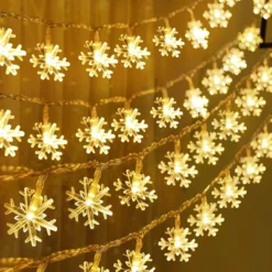 2x40 LED Warm White Led Snowflake String Lights 16ft