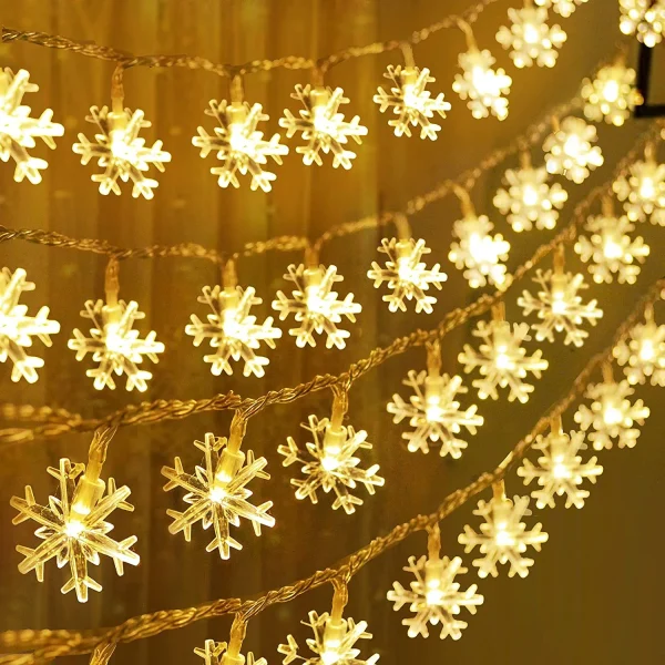 2x40 LED Warm White Led Snowflake String Lights 16ft 1 2x40 LED Warm White Led Snowflake String Lights 16ft