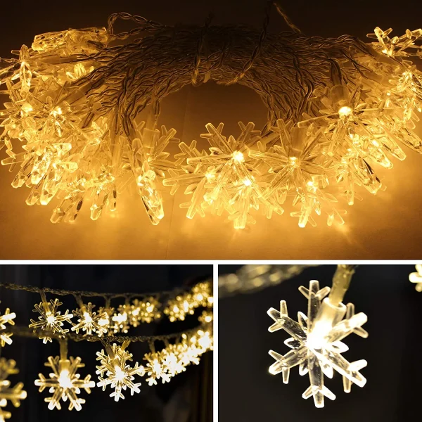 2x40 LED Warm White Led Snowflake String Lights 16ft 2 2x40 LED Warm White Led Snowflake String Lights 16ft - Image 2