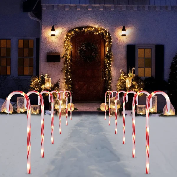 12pcs Red Light Up Candy Cane Pathway Markers 17in 1 12pcs Red Light Up Candy Cane Pathway Markers 17in