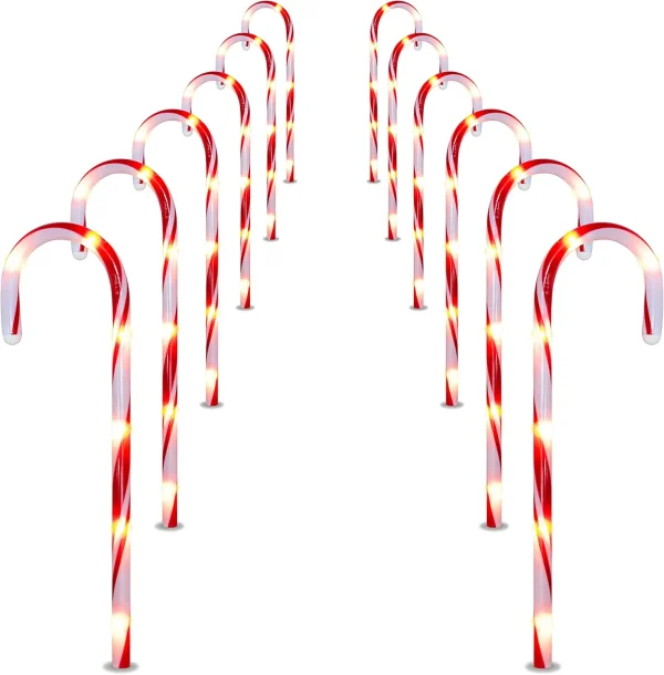 12pcs Red Light Up Candy Cane Pathway Markers 17in 2 12pcs Red Light Up Candy Cane Pathway Markers 17in - Image 2
