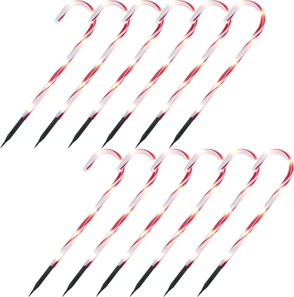 12pcs Red Light Up Candy Cane Pathway Markers 17in 3 12pcs Red Light Up Candy Cane Pathway Markers 17in - Image 3