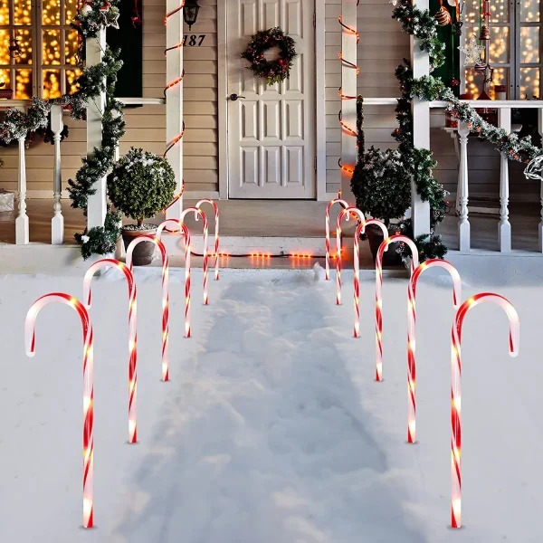 12pcs Red Light Up Candy Cane Pathway Markers 17in 4 12pcs Red Light Up Candy Cane Pathway Markers 17in - Image 4