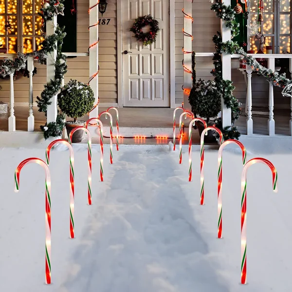 12pcs Green Pathway Markers Candy Cane Light Set 17in 1 12pcs Green Pathway Markers Candy Cane Light Set 17in