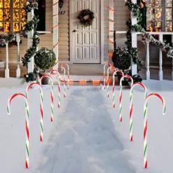 6pcs Christmas Pathway Lights Candy Cane 17in -Holiday Decor Store 17 Green Christmas Candy Cane Pathway Markers Lights with Stake Set of 12 5 result 600x600 1