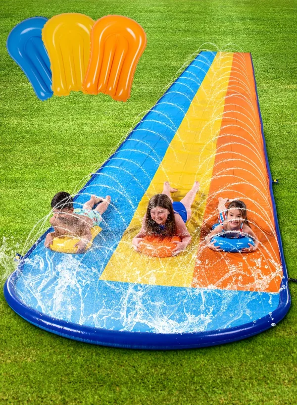 18ft Triple Lanes Slip Slide And 3 Boogie Boards 1 18ft Triple Lanes Slip Slide And 3 Boogie Boards