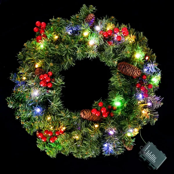 Christmas Holiday Wreath With Multicolored Lights 20in 1 Christmas Holiday Wreath With Multicolored Lights 20in