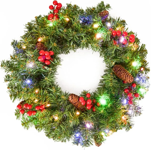 Christmas Holiday Wreath With Multicolored Lights 20in 2 Christmas Holiday Wreath With Multicolored Lights 20in - Image 2