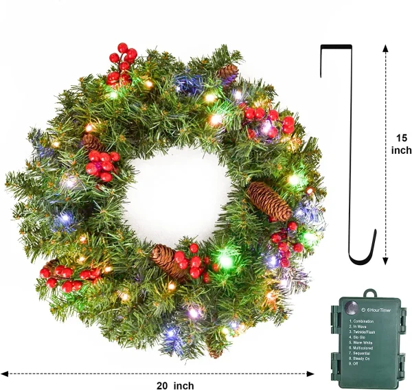 Christmas Holiday Wreath With Multicolored Lights 20in 3 Christmas Holiday Wreath With Multicolored Lights 20in - Image 3