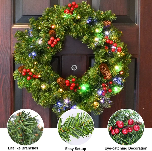 Christmas Holiday Wreath With Multicolored Lights 20in 5 Christmas Holiday Wreath With Multicolored Lights 20in - Image 5