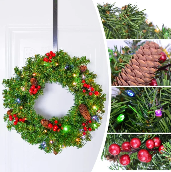 Christmas Holiday Wreath With Multicolored Lights 20in 6 Christmas Holiday Wreath With Multicolored Lights 20in - Image 6