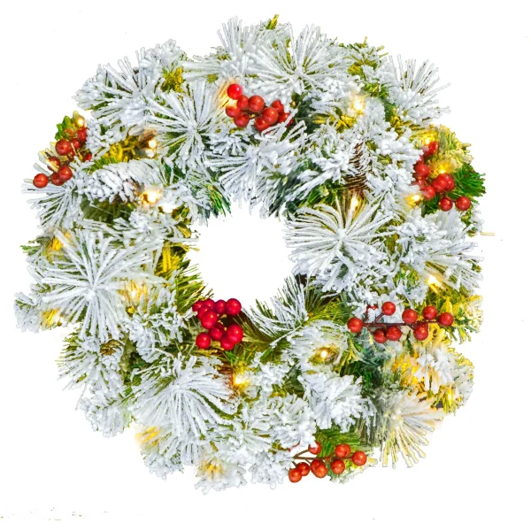 Christmas Wreath Flocked With LED Lights 20in 1 Christmas Wreath Flocked With LED Lights 20in