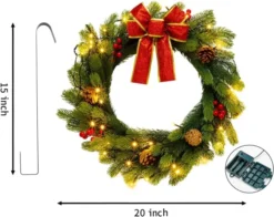 Christmas Lighted Wreath With Bow 20in -Holiday Decor Store 20 Christmas Wreath with Bow 6 result 600x477 1