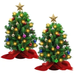 2pcs Artificial Mini Prelit Tabletop Christmas Tree Set 20in