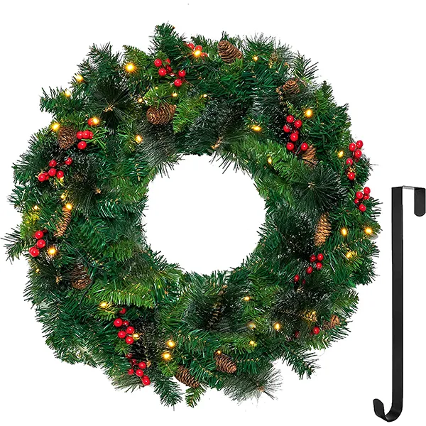 Pre Lit Artificial Christmas Wreath 24in 1 Pre Lit Artificial Christmas Wreath 24in