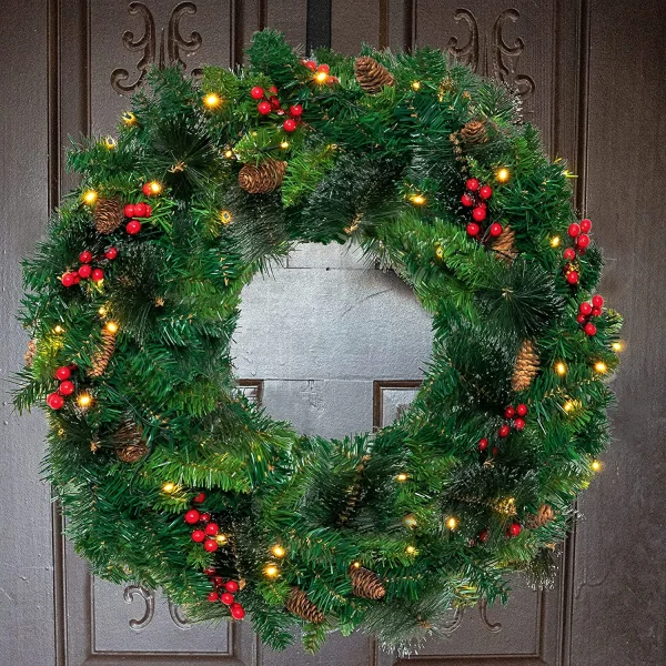 Pre Lit Artificial Christmas Wreath 24in 2 Pre Lit Artificial Christmas Wreath 24in - Image 2