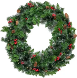 Pre Lit Artificial Christmas Wreath 24in 11 Pre Lit Artificial Christmas Wreath 24in -Holiday Decor Store 24 Prelit Battery Operated Christmas Wreath 4 result 600x608 1