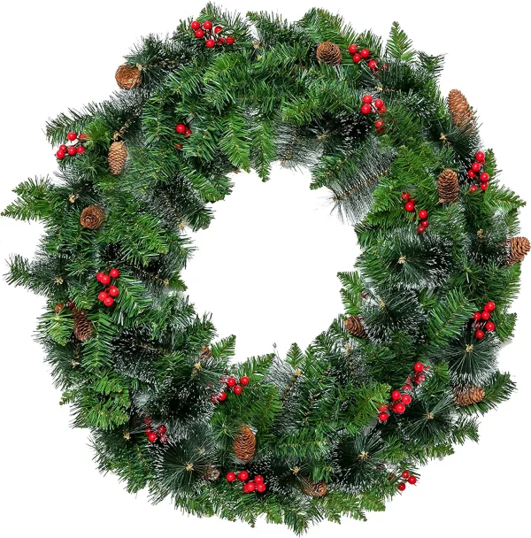 Pre Lit Artificial Christmas Wreath 24in 6 Pre Lit Artificial Christmas Wreath 24in - Image 6