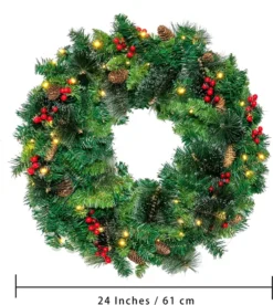 Pre Lit Artificial Christmas Wreath 24in 9 Pre Lit Artificial Christmas Wreath 24in -Holiday Decor Store 24 Prelit Battery Operated Christmas Wreath 5 result 600x671 1