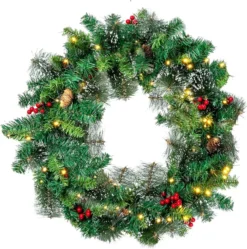 50 LED Battery Operated Snow Flocked Wreath 24in -Holiday Decor Store 24Snow Flocked Prelit Christmas Wreath 6 result 600x604 1