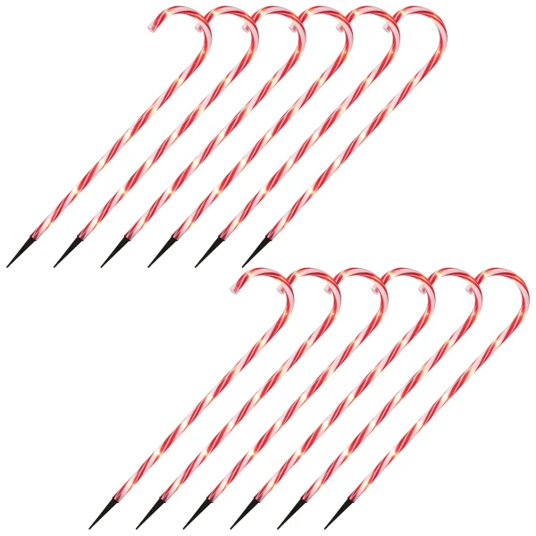 12pcs Thin Red Candy Cane Christmas Pathway Lights 28in 3 12pcs Thin Red Candy Cane Christmas Pathway Lights 28in - Image 3