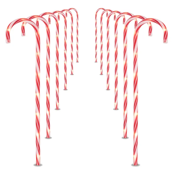 12pcs Thin Red Candy Cane Christmas Pathway Lights 28in 5 12pcs Thin Red Candy Cane Christmas Pathway Lights 28in - Image 5