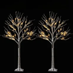 2x 4ft White Birch Tree With 64 LED Lights -Holiday Decor Store 2Pcs 64 LED White Birch Tree with Lights 4ft 6