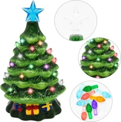 2pcs Pre Lit Ceramic Tabletop Christmas Tree 7in -Holiday Decor Store 2Pcs Ceramic Christmas Trees 7in 3 600x602 1