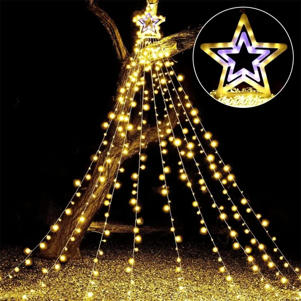 345 LED 8 Lighting Modes Waterfall Lights Warm White 16.4ft 1 345 LED 8 Lighting Modes Waterfall Lights Warm White 16.4ft