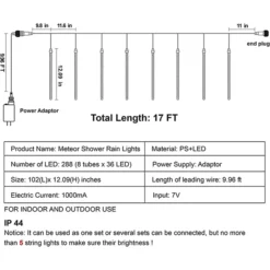 3x 8 Tubes (12in) Christmas Meteor Shower Rain Lights, Warm White -Holiday Decor Store 3x 8 tubes 12in Christmas Meteor Shower Rain Lights Warm White