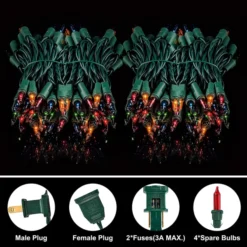 2x100 Multicolor Christmas Green Wire String Lights 21.3ft -Holiday Decor Store 42.6 FT 200 Count Christmas Multicolor Green Wire String Lights 3 result 600x600 1