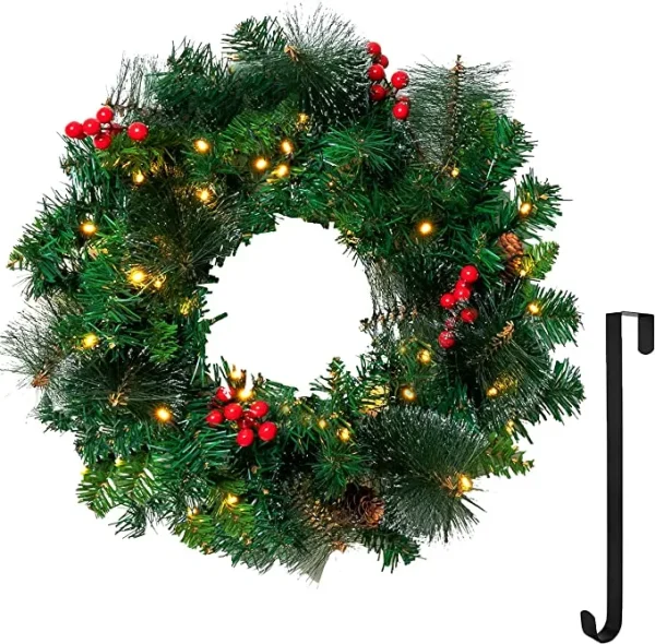50 LED Artificial Christmas Pre Lit Wreaths 20in 1 50 LED Artificial Christmas Pre Lit Wreaths 20in