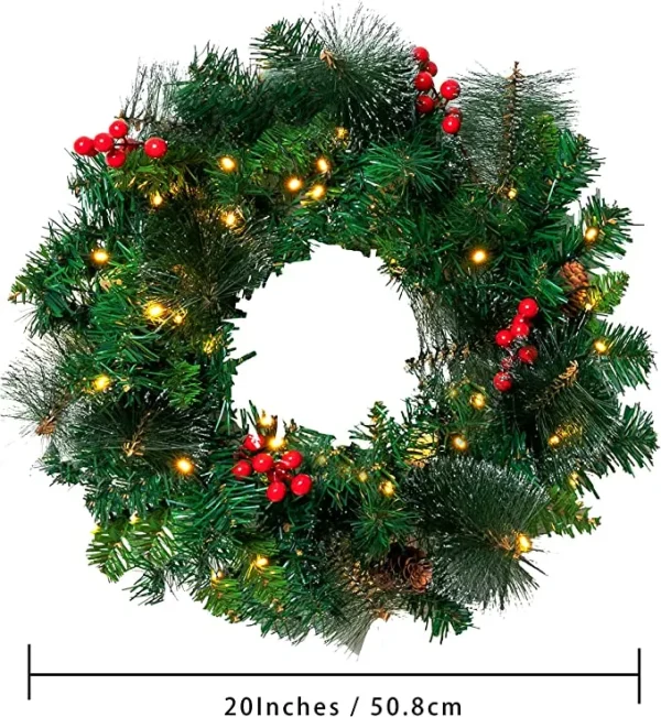 50 LED Artificial Christmas Pre Lit Wreaths 20in 6 50 LED Artificial Christmas Pre Lit Wreaths 20in - Image 6