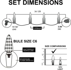 150 LED C6 Warm White Christmas String Lights 50.52ft -Holiday Decor Store 50.5 FT 150 Counts C6 Warm White Christmas String Lights 6 result 600x597 1